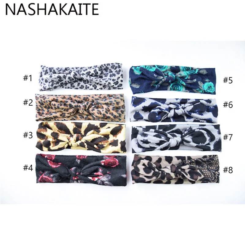 Эластичные повязки на голову для мамы и дочки NASHAKAITE гибкие с леопардовым принтом