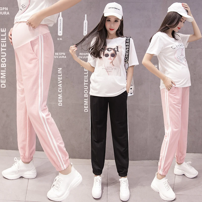 133# Весна Модная Летняя одежда для будущих мам Jogger брюки для девочек для талии, живота, эластичная брюки одежда беременных для женщин Тонкий Беременность мотобрюки