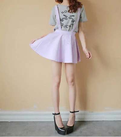 Женская юбка яркой расцветки желтая с завышенной талией на подтяжках