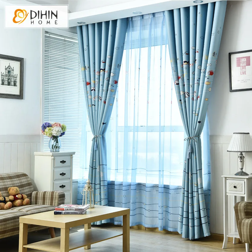Синяя детская занавеска С рисунком занавески для гостиной милые стильные на окна