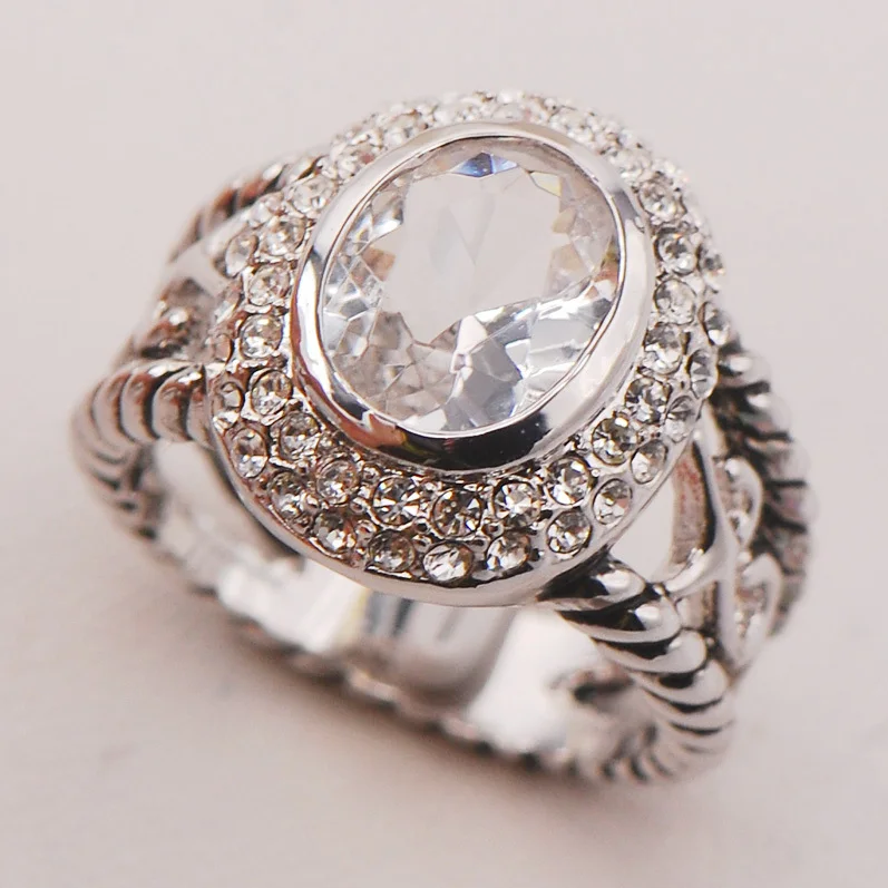 

White Crystal Zircon Women 925 Sterling Silver Ring F791 Size 6 7 8 9 10