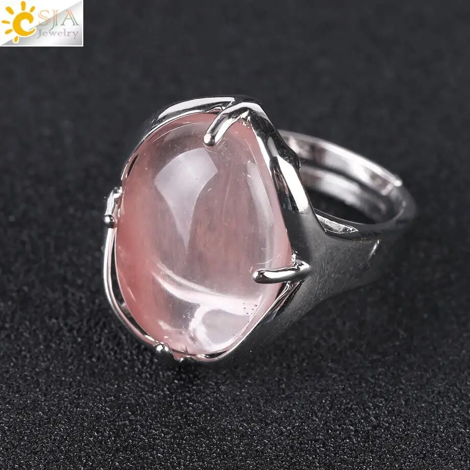 CSJA, новинка, женские кольца на палец, Овальный натуральный камень, кабошон, тигровый глаз, опал, унакит, розовый кварц, лазурит, чакра, обручальное кольцо, E583