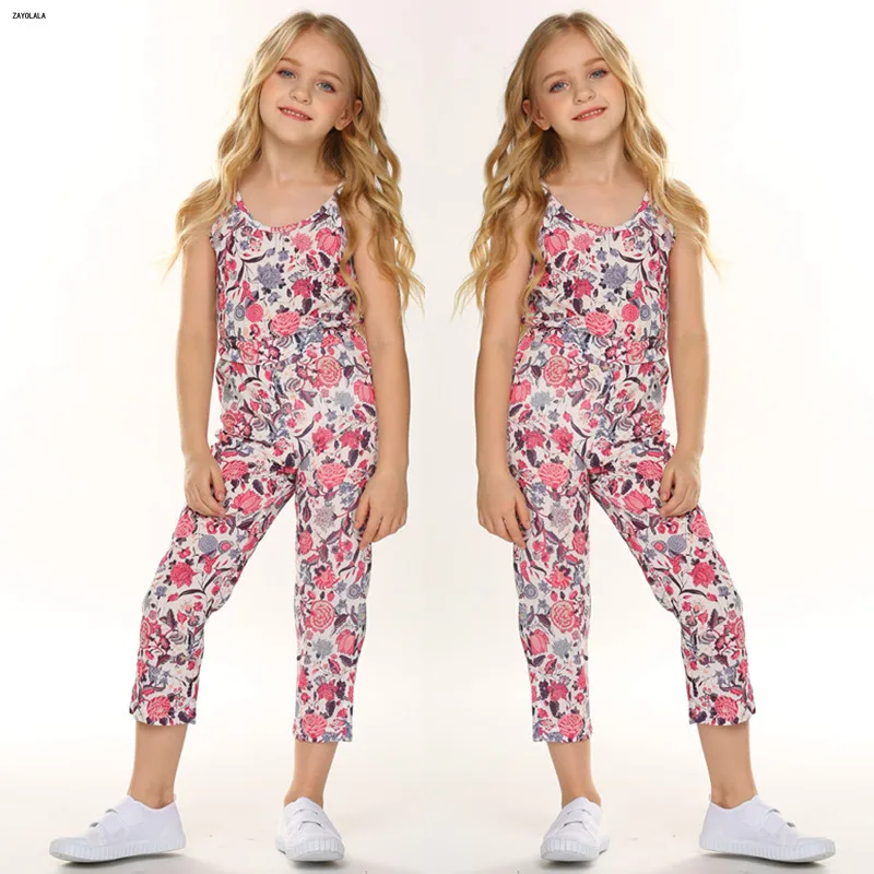 Модный летний комбинезон для девочек повседневный без рукавов с цветочным