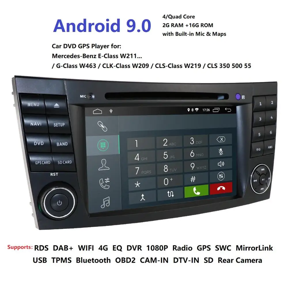 Два Din Автомобильный мультимедийный плеер Android 9,0 dvd-плеер для Mercedes/Benz/E-Class W211 G-Class W463 CLK-Class W209 CLS-Class W219