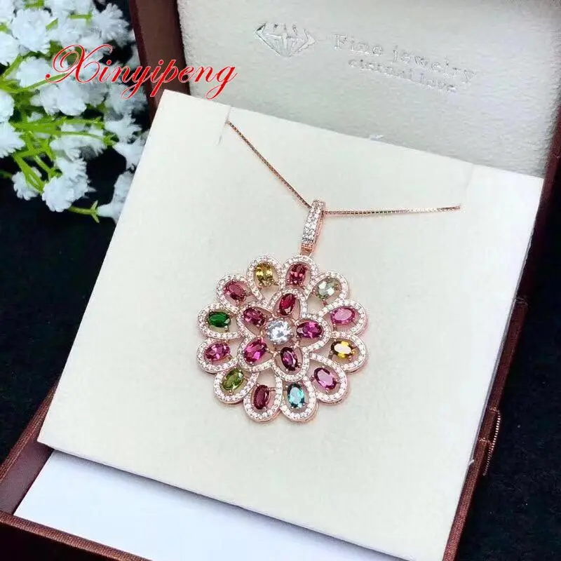 Xin yi peng 925 silver inlaid natural tourmaline pendant necklace woman fashion | Украшения и аксессуары