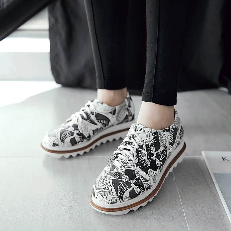 COOFU Мода повседневная клинья пятки платформы зашнуровать женщин насосы из