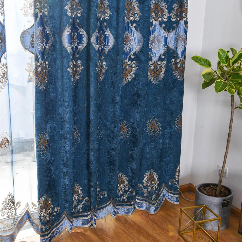 Blue Curtain Фиолетовая вышитая занавеска, тюль, роскошная синяя вилла, занавеска для гостиной, Необычные высококачественные оконные шторы WP021* 30 - Цвет: Blue Curtain