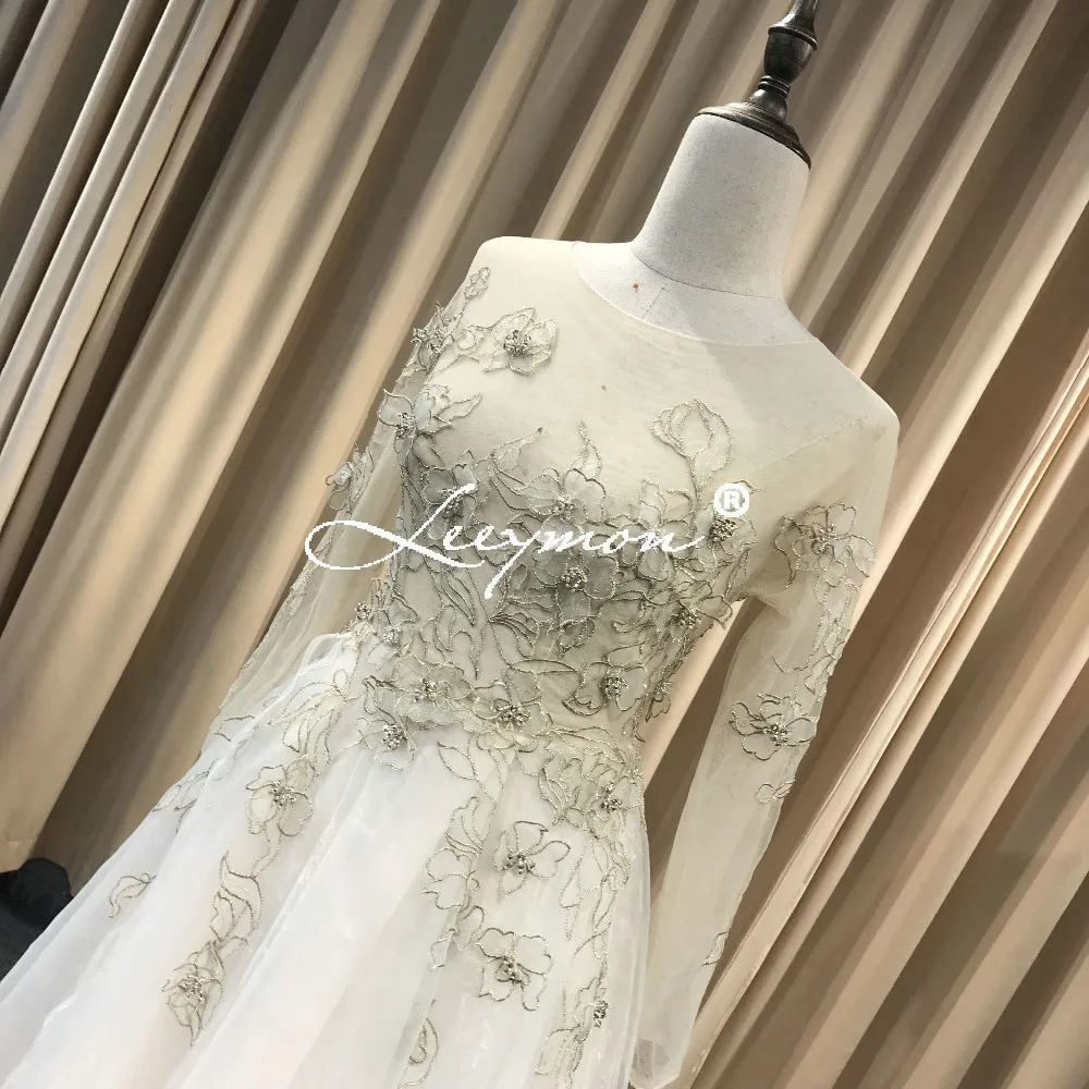 Leeymon шею с длинными рукавами Boho свадебное платье Принцесса длиной до пола
