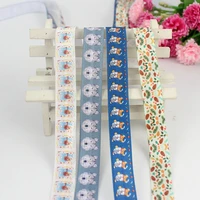 58 16mm cartoon white alpaca blue space dog grosgrain ribbon fold over elastic webbing for hair tie 20 yards