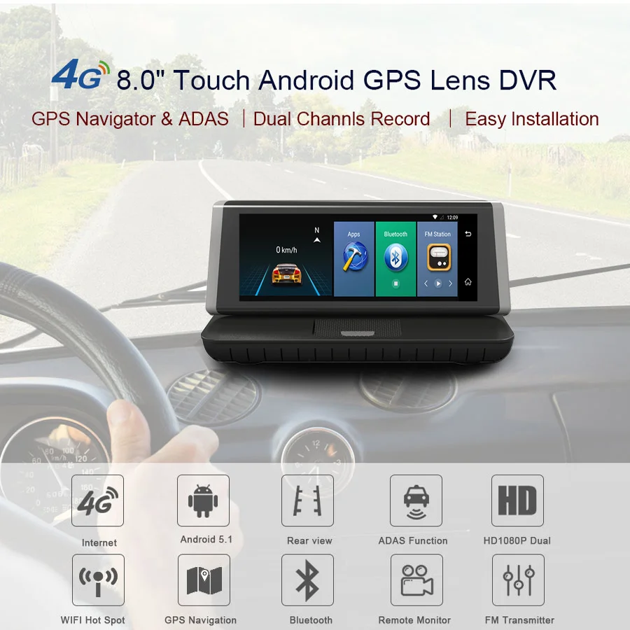Автомобильный видеорегистратор TOPSOURCE 1080P 8 &quot Android 5 1 4G Wi Fi камера парковки