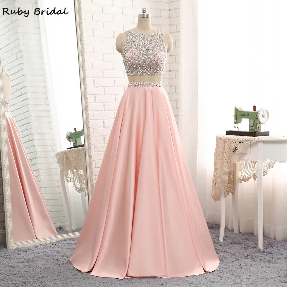 Ruby Bridal vestido de festa длинные трапециевидные розовые платья для выпускного из сатина с бисером роскошные ремни из двух частей вечернее платье P1210
