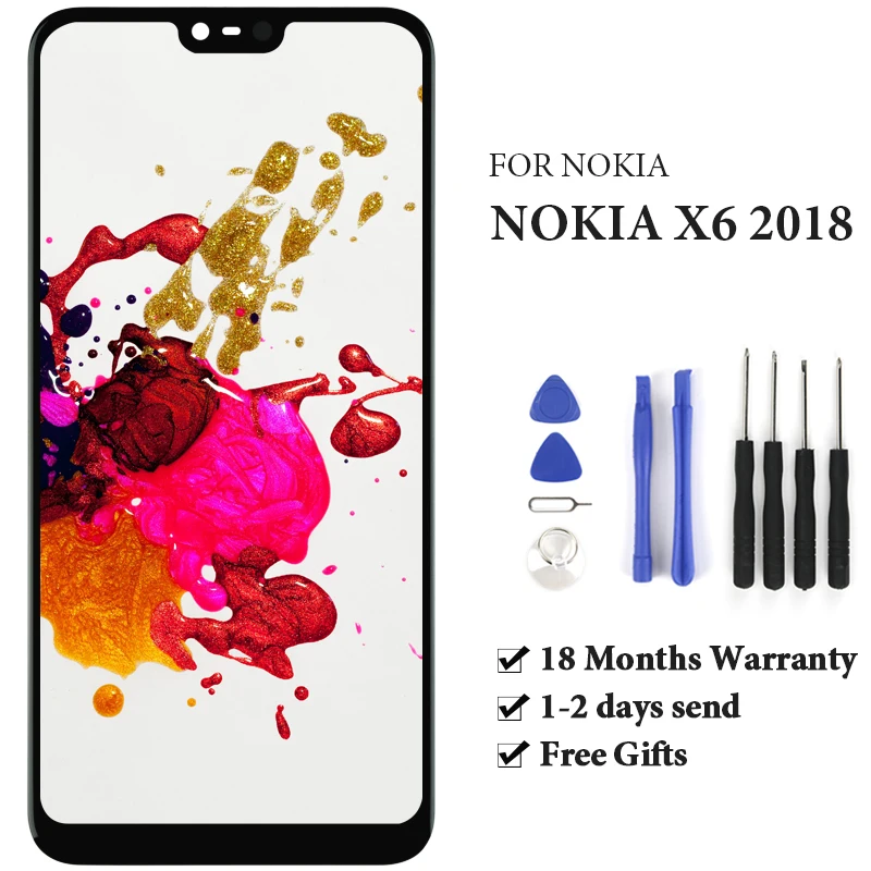 

Запасные части для телефона Nokia X6 2018 6,1 Plus, ЖК-дисплей с сенсорным экраном 5,8 дюйма 2280x1080, без битых пикселей, панель в сборе