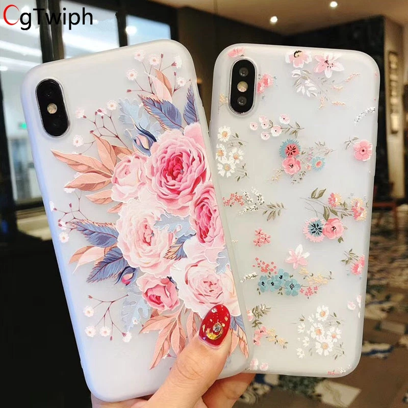 3D Relief Rose Flower Leaves Cases for iPhone X 6 6S Plus 5 5S SE Cover Soft TPU Silicone Phone Case For 7 8 Fundas |