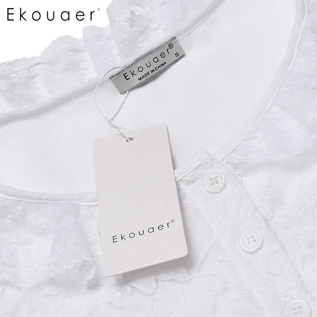 Ekouaer топы кружева пэчворк o образным вырезом с длинным рукавом Женщины эластичной