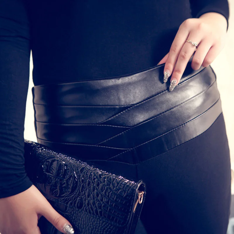 BIVIGAOS Стиль досуга осенние брюки Для женщин кожаные Высокая Талия Леггинсы облегающие узкие плетенные