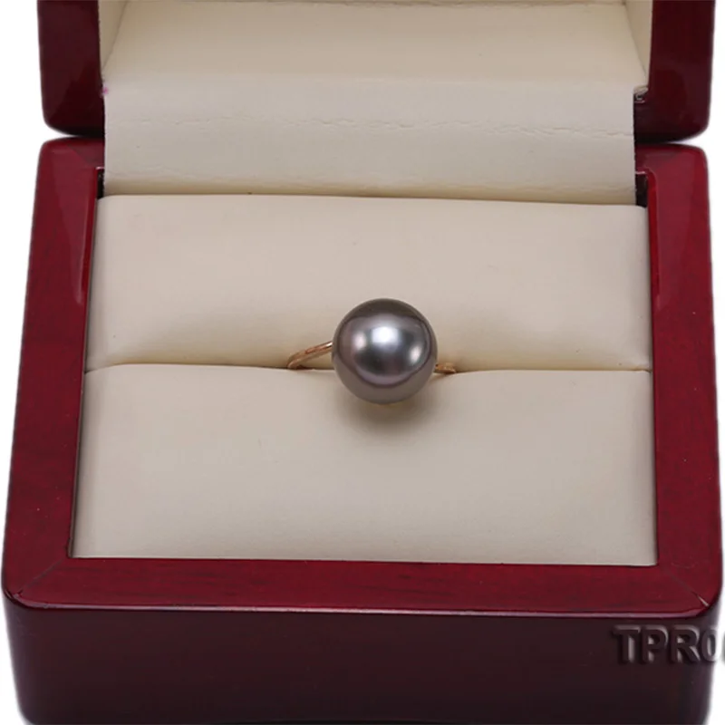 JYX изысканное TAHITI кольцо с натуральным жемчугом 14K Tahitian желтое золото 11 7 мм Черное