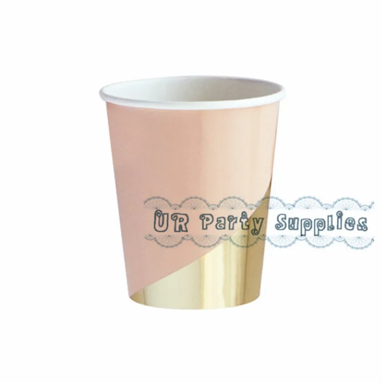 16 наборов коралловых розовых и золотых фольг бумажные чашки для вечеринки