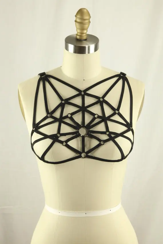 Новинка 2017 Пастель Гот сетки нагрудный ремень бюст бандаж-хомут с круглым