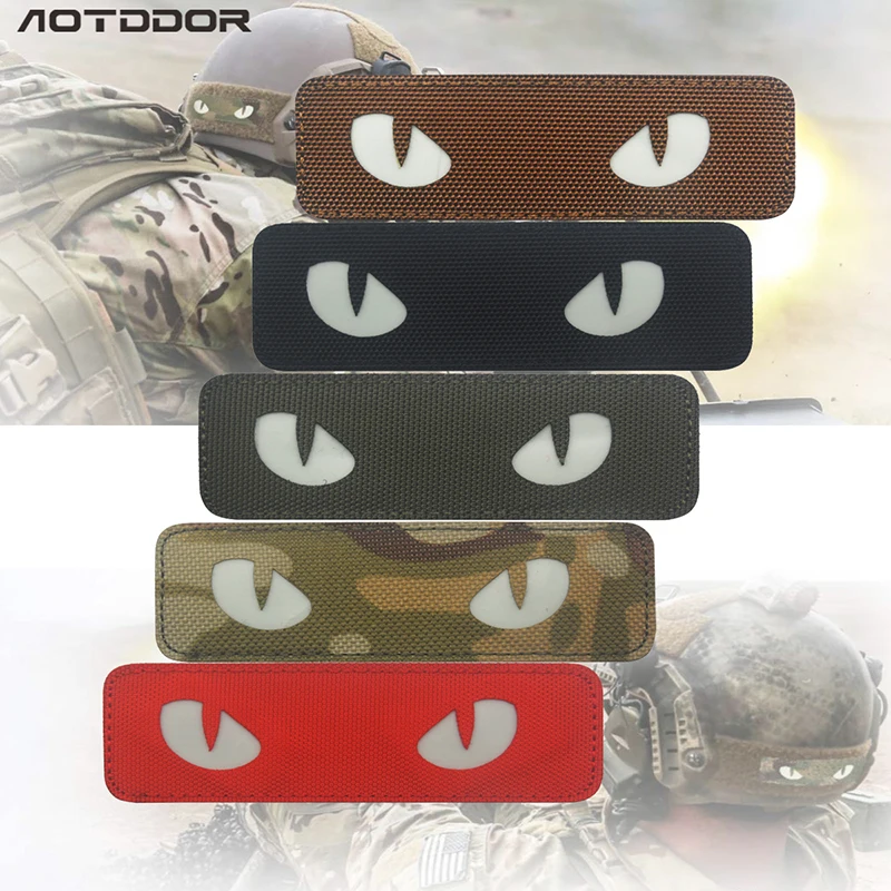 3D Computer Embroidered Cat Eye Patch Night Reflective Infrared Patch Military Stripe Rubber PVC Dark Badge Paste Hook Armband