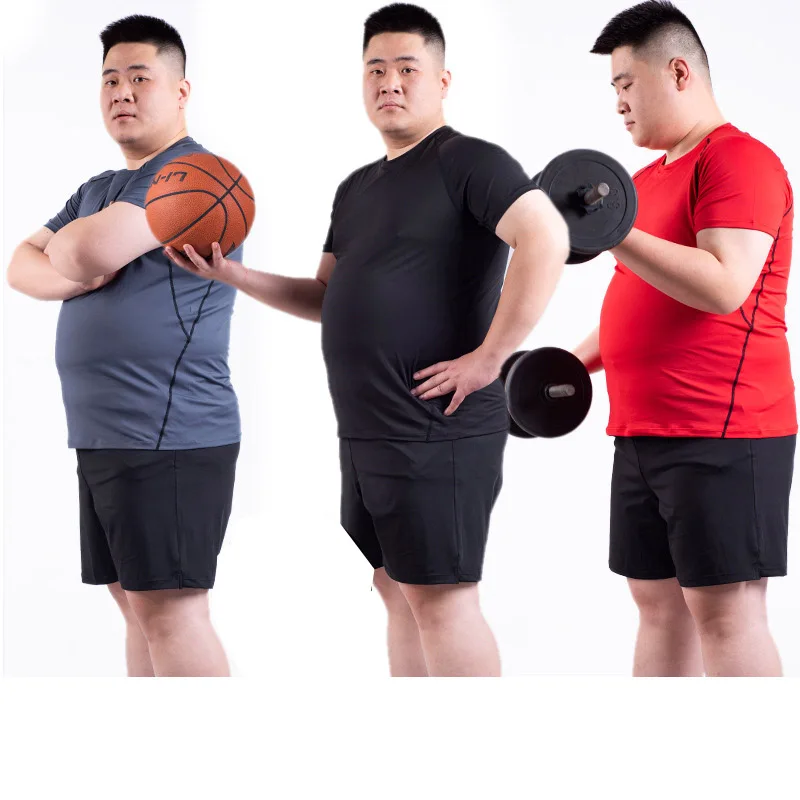 Men's Large size Fitness clothes Set speed dry stretch loose T-shirt gym fat man's short sleeve sportswear | Спорт и
