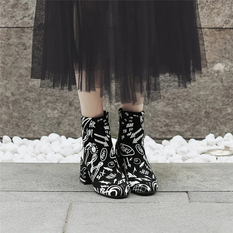 Женские ботинки на молнии FEDONAS Классические высоком каблуке с принтом для