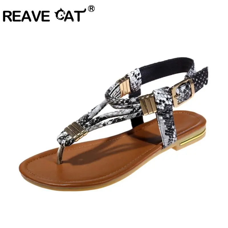 Женские пляжные шлепанцы REAVE CAT летние сандалии из натуральной коровьей кожи на