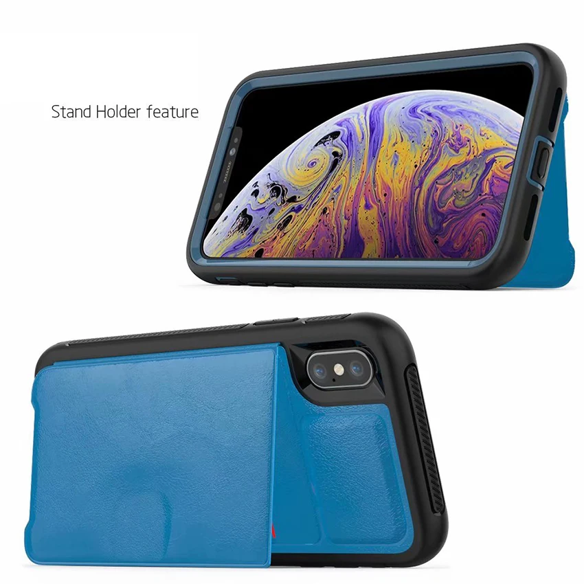 Роскошный кожаный чехол-кошелек для Iphone Xs Max Xr X 8 7 6s Plus, Гибридный бампер с подставкой для карт, жесткая задняя крышка для samsung Note9 S9 Plus