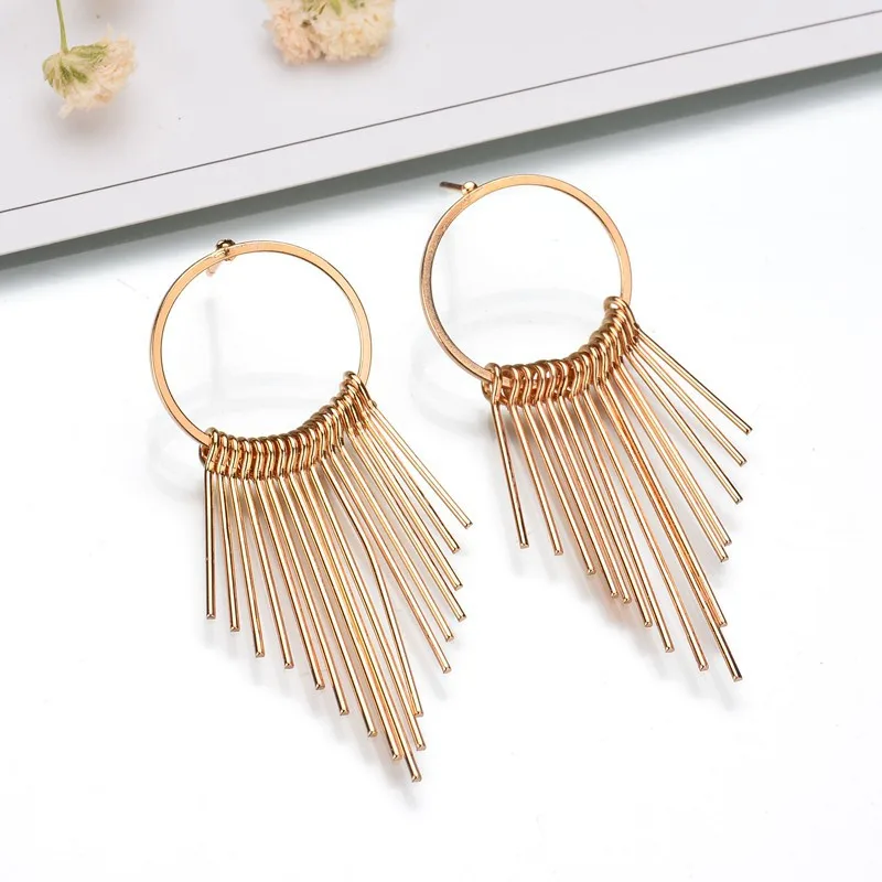 gold color rivet tassel punk metal fashion nightclub Stud Earring Women | Украшения и аксессуары