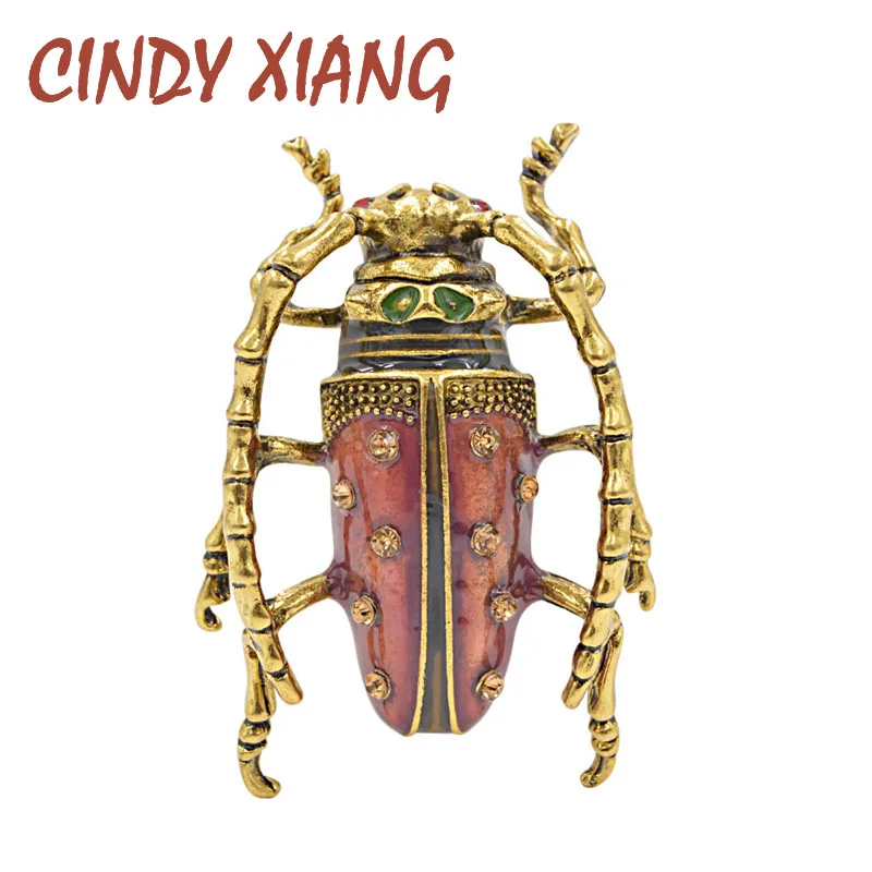 Винтажная женская брошь в виде большого жука CINDY XIANG, изысканное украшение с эмалью и стразами, интересный аксессуар для пальто, жакета, доступно в 3 цветах