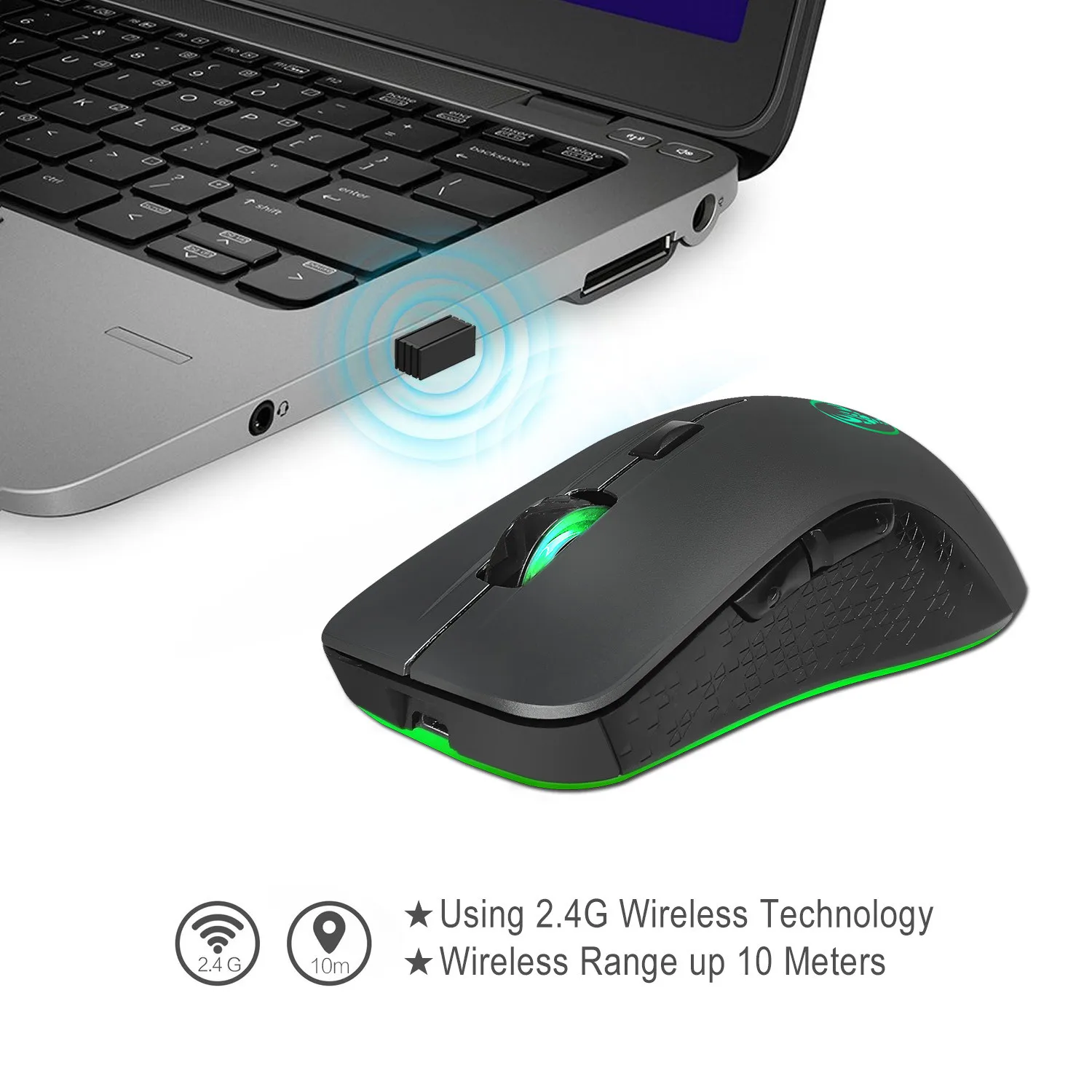 CARPRIE Беспроводная игровая мышь 2,4 ГГц 2400 dpi оптическая USB светодиодный подсветка эргономичная зарядка мыши с usb-приемником 90711