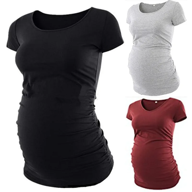 

Envsoll Maternity Tees Blouses For Pregnant Clothes Embarazada Tee Shirt Tops Pregnancy T-Shirt Casual Flattering Side Ruching