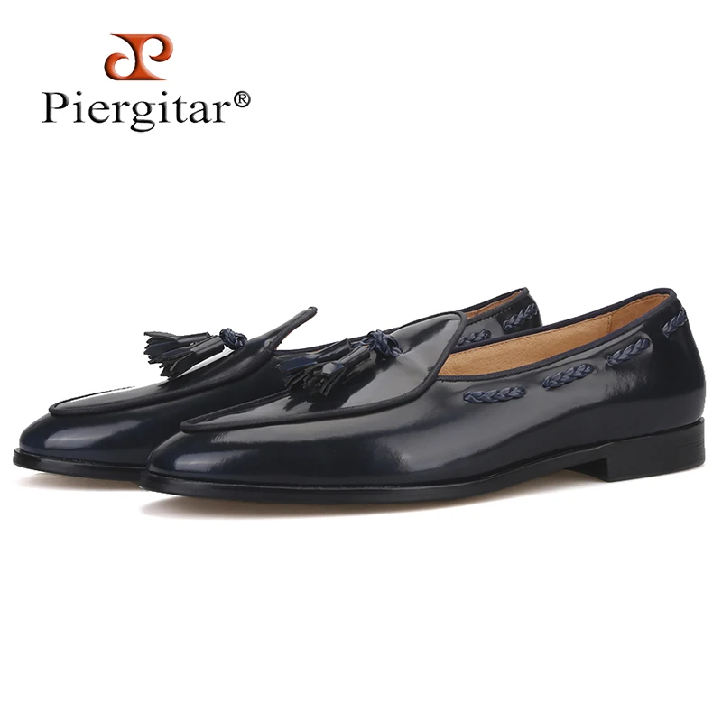 

Piergitar New Two Colors Handcrafted Leather Men's Loafers ITALY Designs Calfskin Belgian Loafers With Matching Tassel Plus Size