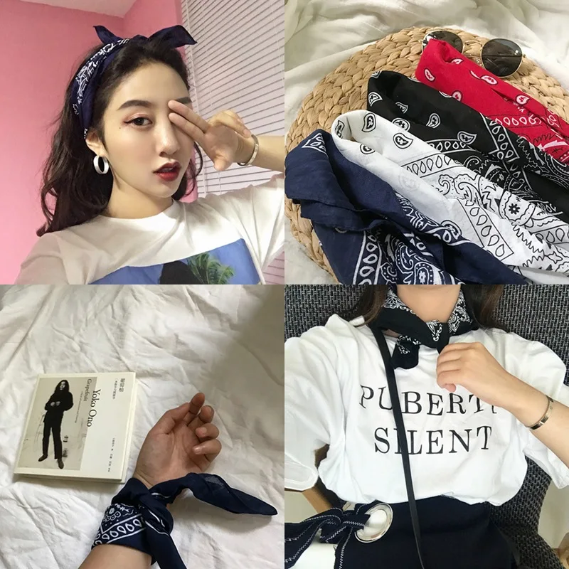 

Fashion Cotton Bandana Headbands Square Scarf 55cm*55cm Black Red Paisley Printed Hairbands For Women/Men/Boys/Girls