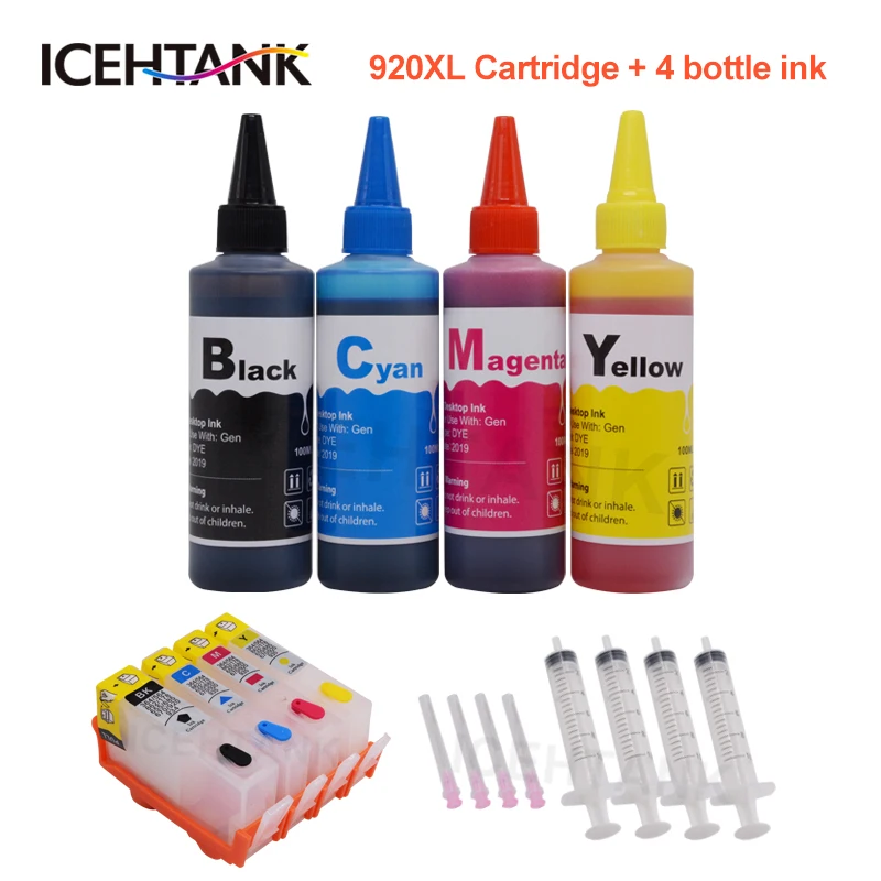 ICEHTANK 4X100 мл бутылка заправка краситель Чернила + 920XL картридж для HP 920 Officejet 7000 6500