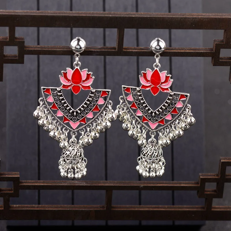 Amader египетские Винтажные серьги с кисточками зеленого лотоса Jhumka Bells для женщин, турецкие племенные цыганские треугольные индийские ювелирные изделия HXE068