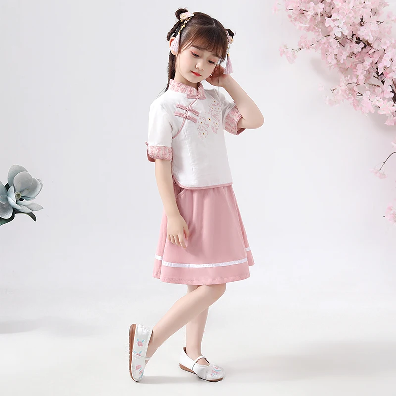 

New Hanfu Costume Chinese Style Girls Summer Clothes Chinese Ancient And Traditional Children Pink/Green Hanfu Dresses DQL1232