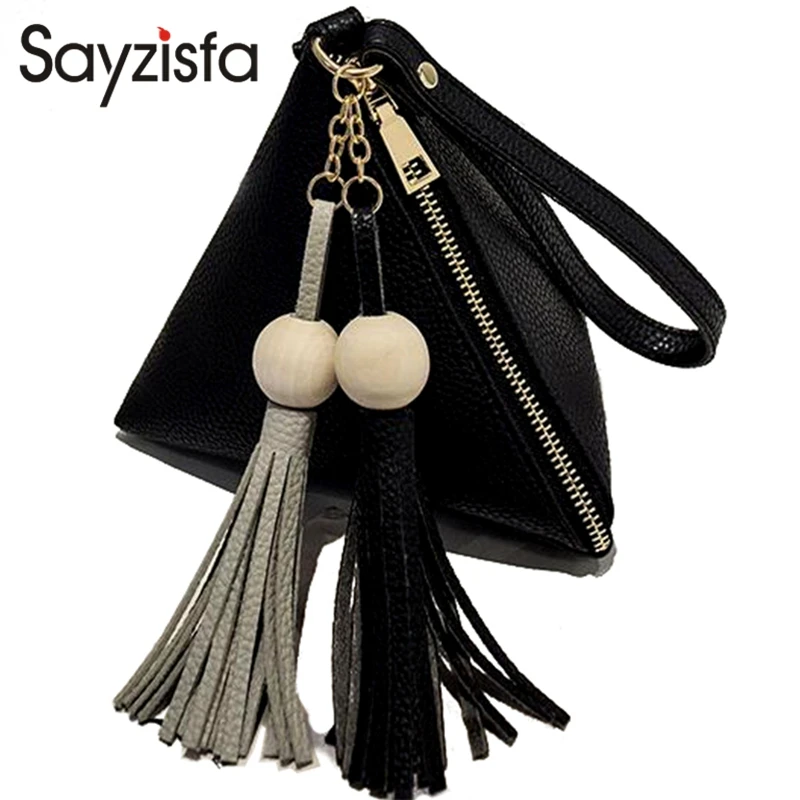 Sayzisfa 2017 Новая мода мини кисточкой Клатч кожаный кошелек дизайнер известный бренд