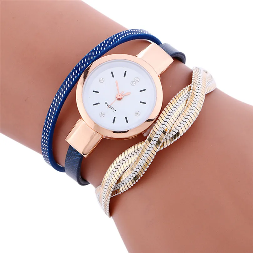 Женские Модные часы Обёрточная бумага плетения вокруг браслет леди Женщины