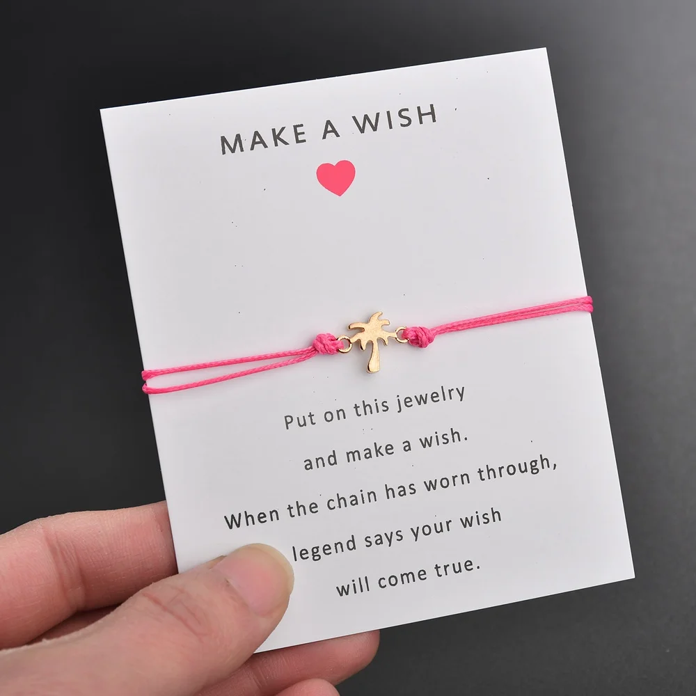 Terreau Kathy Handmade Coconut Tree Pendant Woven Rope Chain Bracelet With Make a Wish Paper Card Fashion Jewelry Gift For Women | Украшения