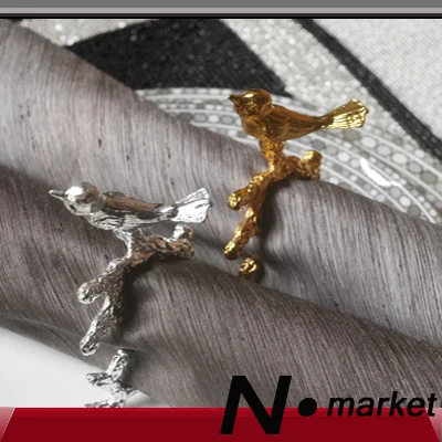 

High Class Fashion Red Silver Table Happy Bird Luxury Napkin Rings For Wedding Holders Everyday Use Dinning Wedding