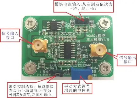 

VCA821 Programmable Amplifier Module VCA VGA 0dB~40dB Linear Gain Can Be Manually / Automatically Adjusted.