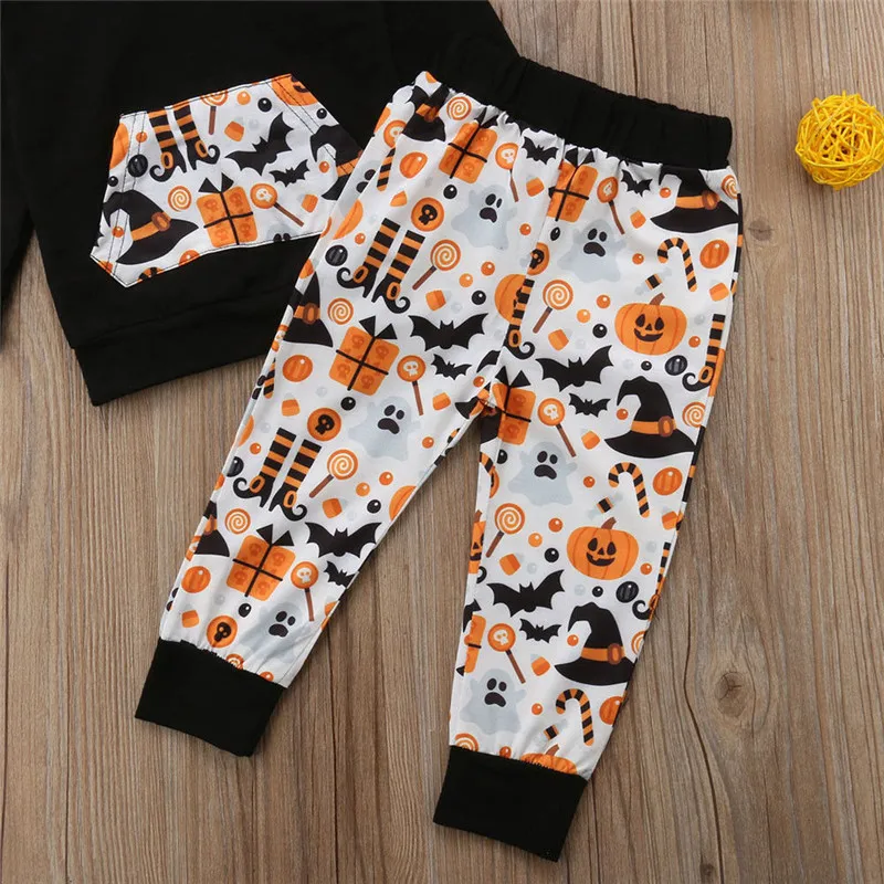 Halloween Infant Baby Boy Girl Hoodies Set Tops+Pants Pumpkin&ampGhost Outfit Newborn Clothes Cotton Regular Sets | Детская одежда и