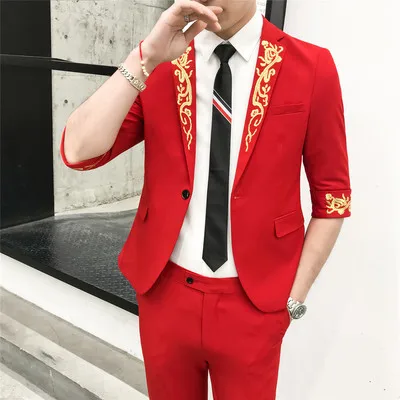 Мужской костюм с коротким рукавом облегающий из 2 предметов со штанами твидовый