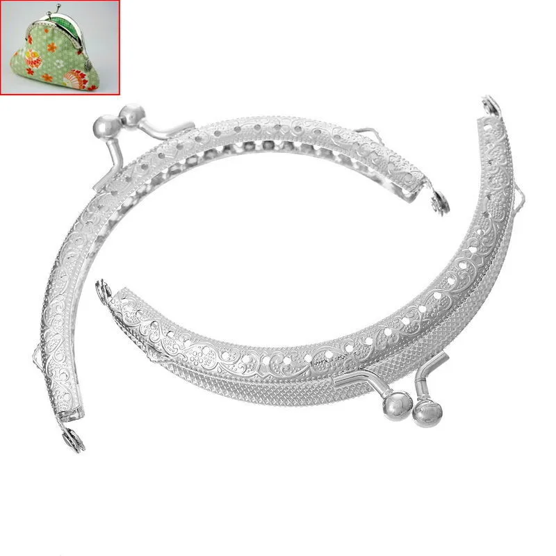 

10Pcs Silver Tone Coins Purse Metal Arc Arch Frame Kiss Clasps Clutch Handbag Handle 10.5x6.7cm