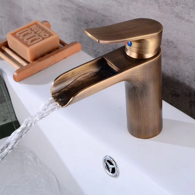 Бесплатная доставка античный бронзовый кран Водопад для ванной комнаты