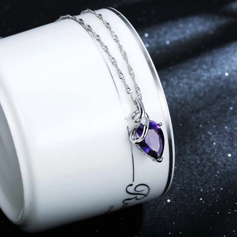 New Design AAA Austrian Cubic Pendant Necklace on Silver Color Purple Zircon Water Drop for Women Fashion Jewelry | Украшения и