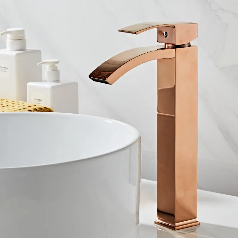 rose gold Смеситель для раковины, латунный кран для ванной комнаты, Одноручный кран torneiras para pia de banheiro, кран для раковины из розового золота, кран для раковины, кран для водопада - Цвет: rose gold