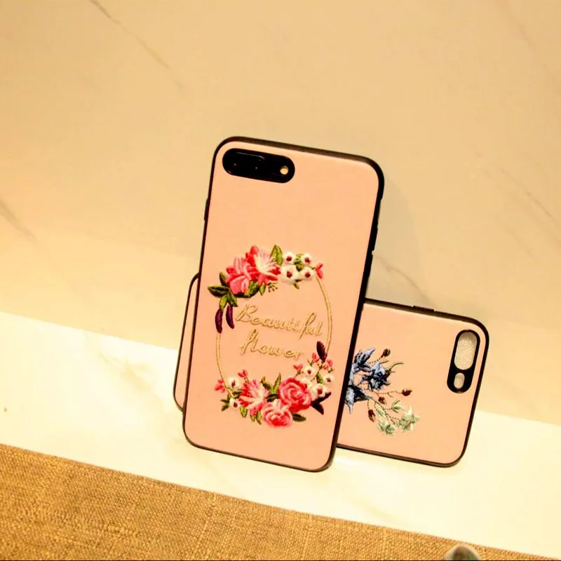Роскошные вышивка мультфильм завод Цветок Птица чехол для Iphone 6 7 8 плюс ТПУ мягкий
