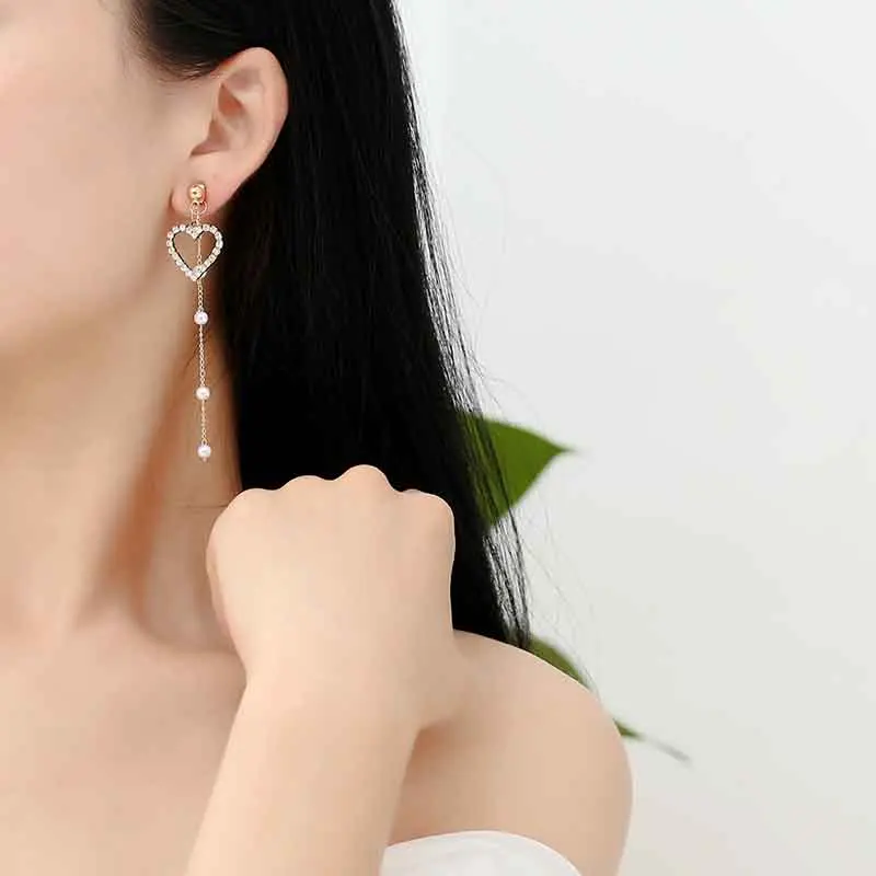 1 Pair Women Lady Girl Earrings Ear Stud Drop Pendant Heart Shape Rhinestone Jewelry M8694 | Украшения и аксессуары