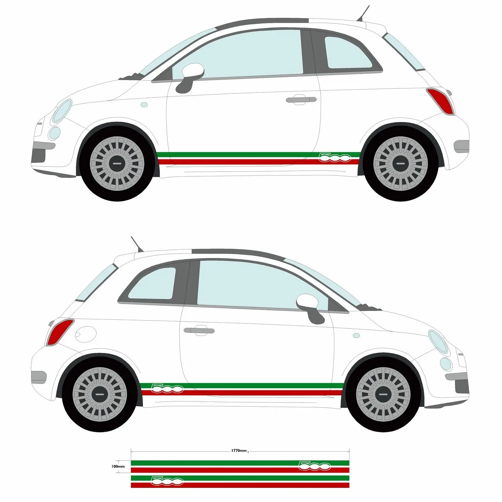 Наклейки на автомобиль для Fiat 500 с итальянским флагом и боковой юбкой | Автомобили